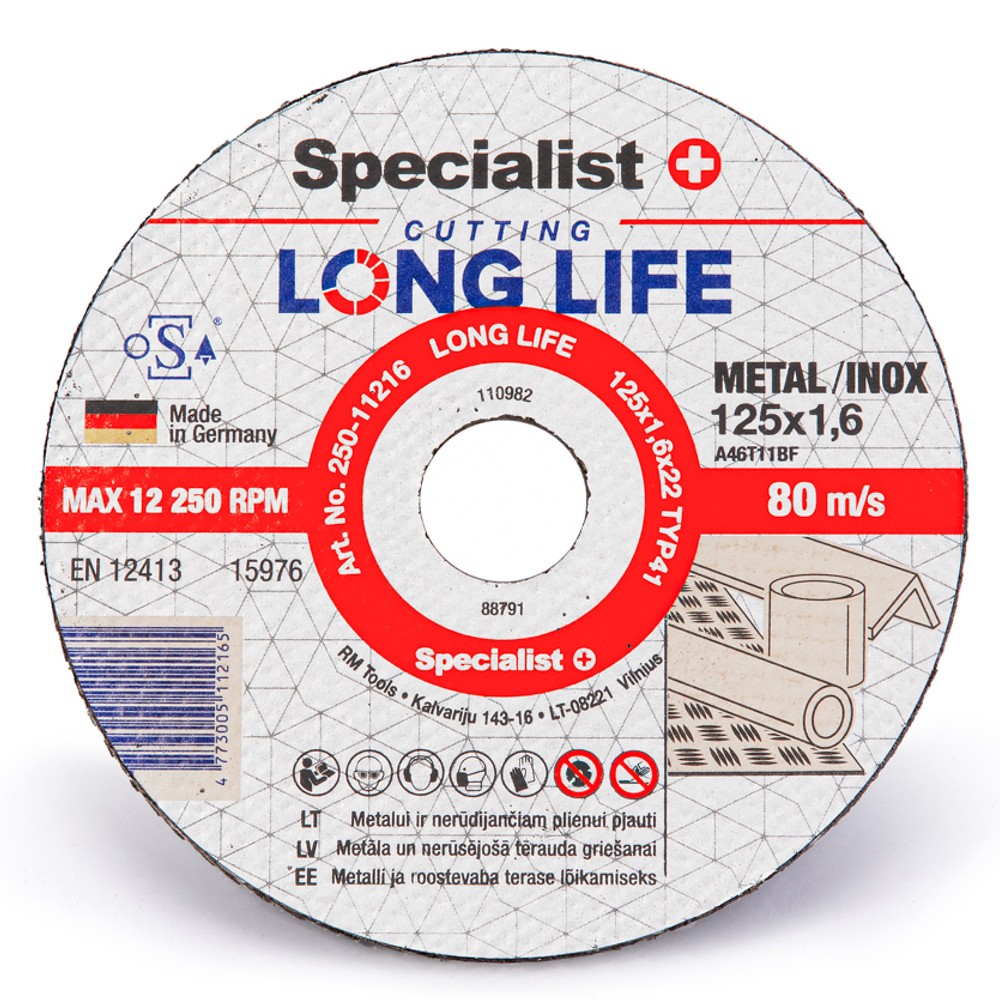 Disks metālam LongLife125x1,6x22