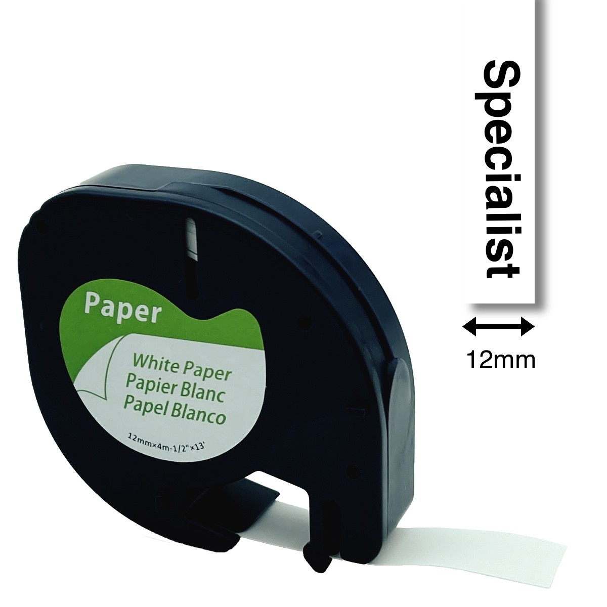 Dymo Letratag 12 mm Paper mel/balta