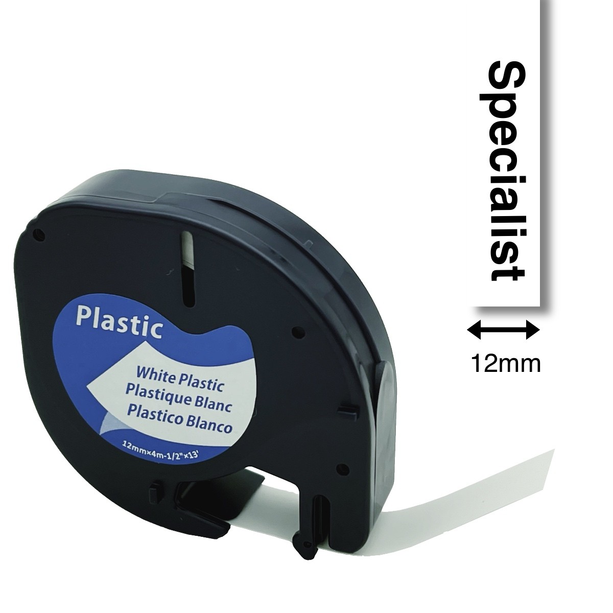Dymo Letratag 12mm Plastic mel/caurspīdīga