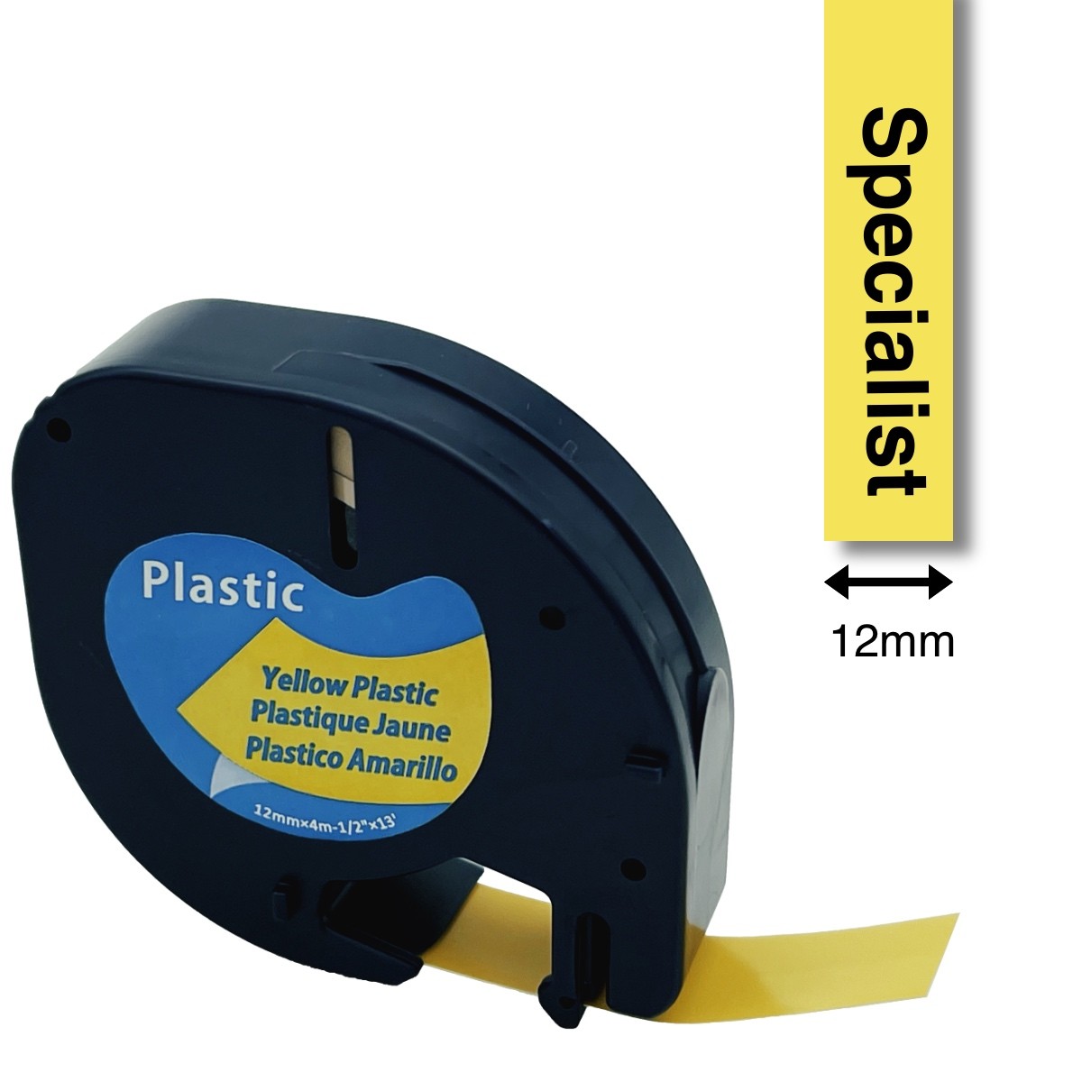 Dymo Letratag 12 mm Plastic mel/balta