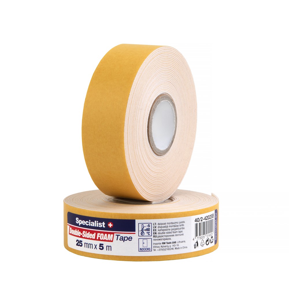 Divpusējā montāžas lente 25mm x 5m balta
