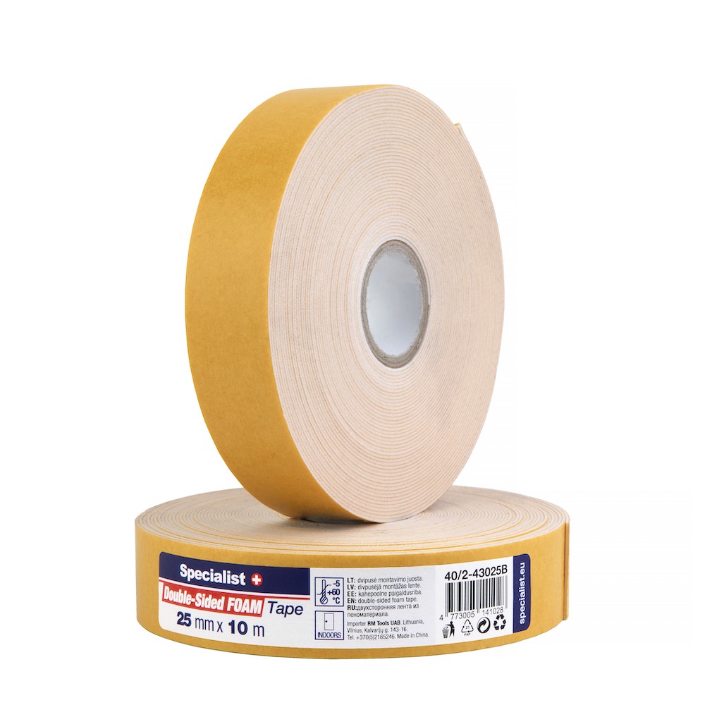 Divpusējā montāžas lente 25mm x 10m balta